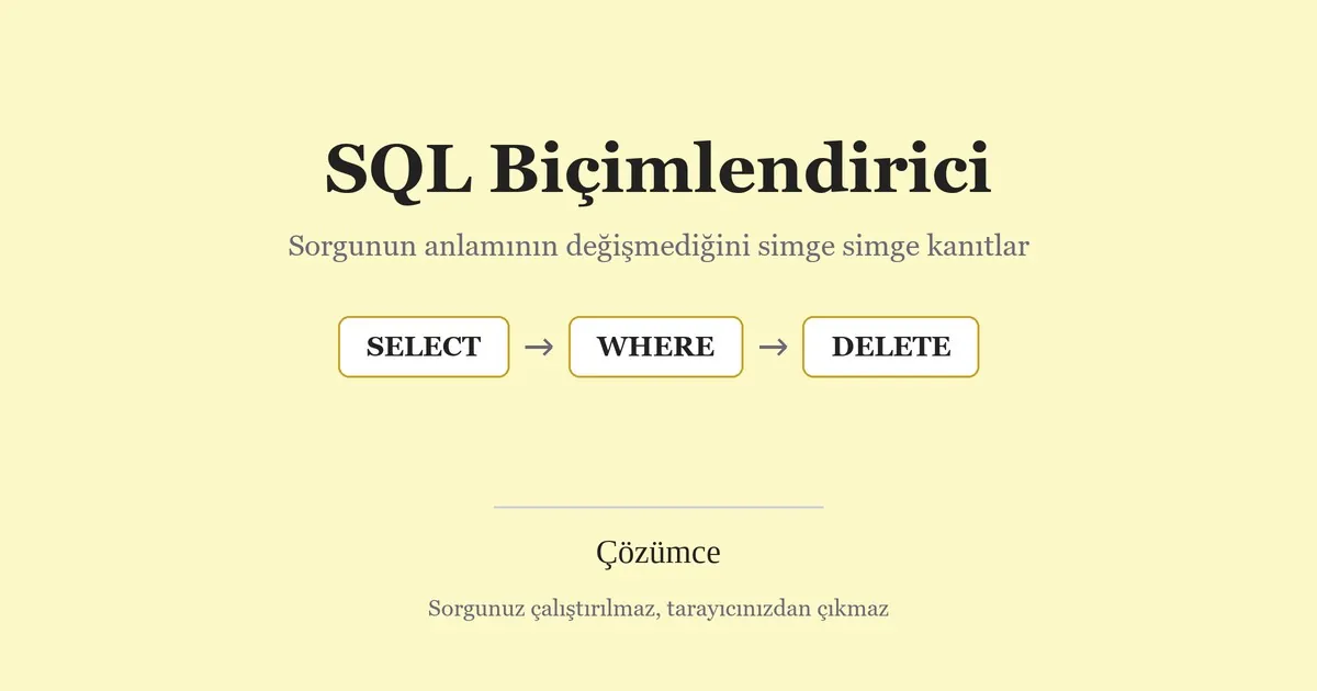 Krem zeminde SQL Biçimlendirici adı ve SELECT, WHERE, DELETE kutuları